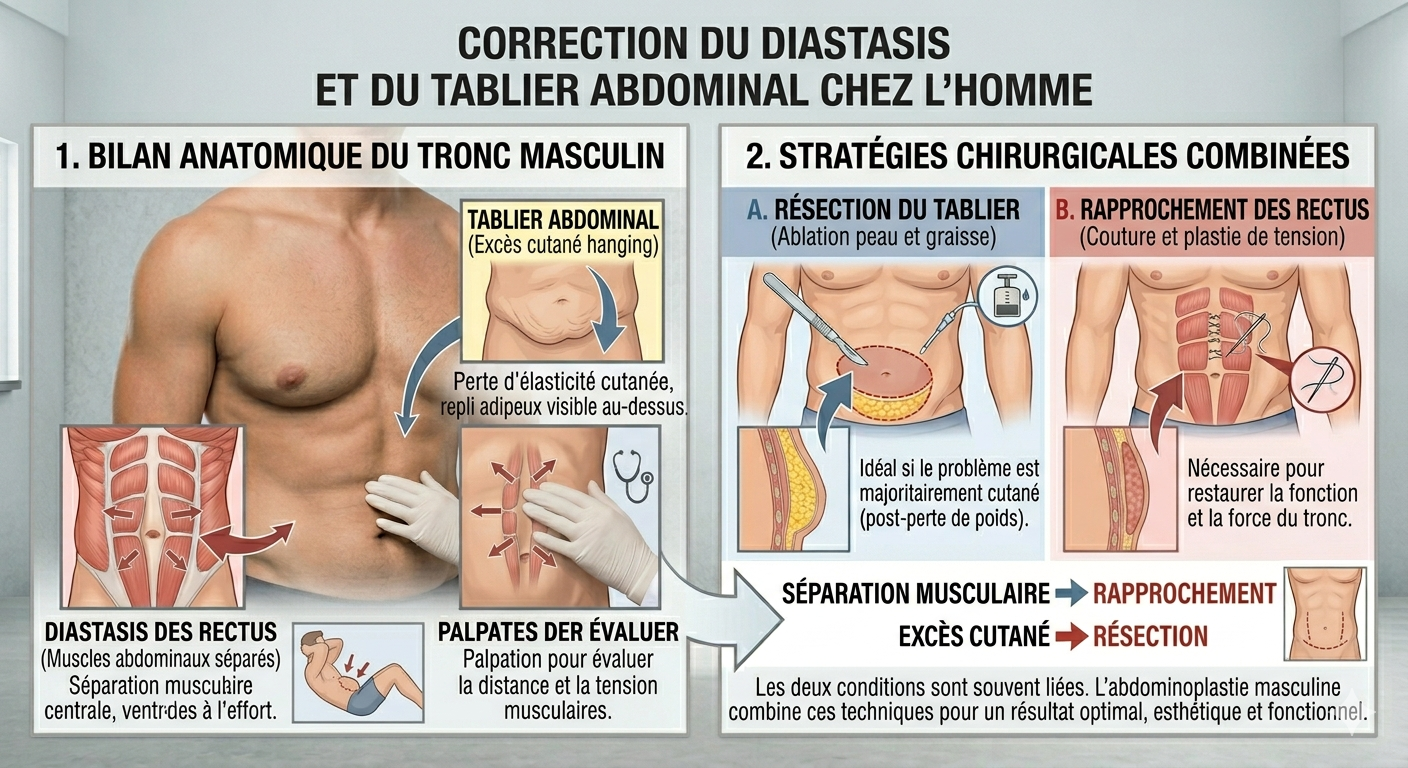 Diastasis des grands droits et tablier abdominal chez l'homme : l'abdominoplastie comme solution complète