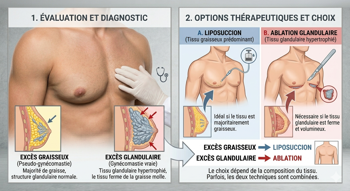 GYNÉCOMASTIE : LIPOSUCCION OU ABLATION GLANDULAIRE