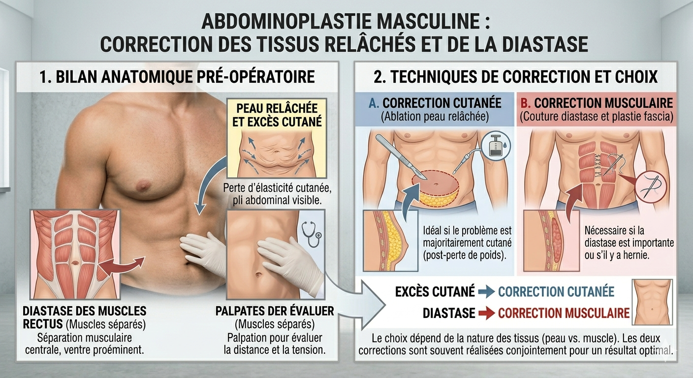 ABDOMINOPLASTIE MASCULINE : PEAU RELÂCHÉE, MUSCLES SÉPARÉS
