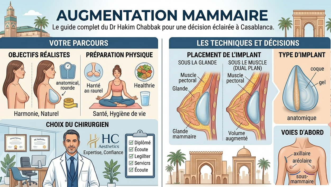 Augmentation mammaire : objectifs réalistes, préparation physique, choix du chirurgien. Le guide complet du Dr Hakim Chabbak